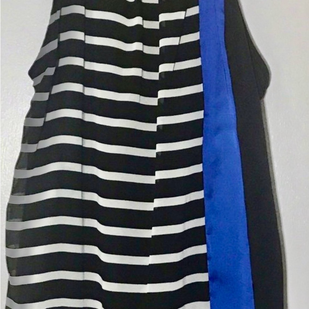 Express Black & White/grey Striped Top with Blue Accent
